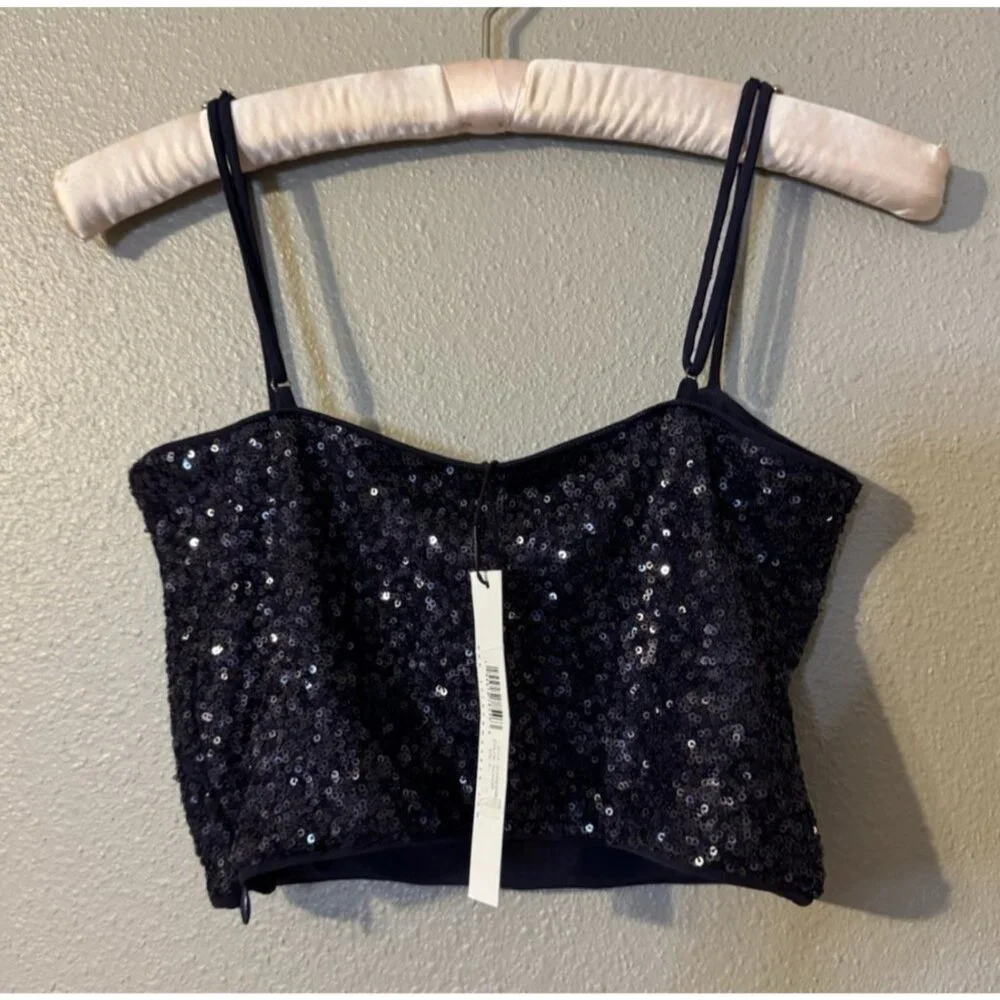 Susana Monaco 2 PC Set S Small Thunder Blue Sequin Crop Top & Skirt NWT $256
